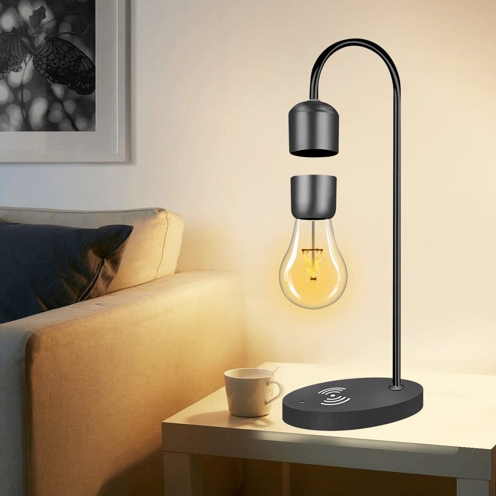 Magnetic Levitating Lamp with Wireless Phone Charger Floating Levitation Light Bulb Magnetic Table LED Night Light Bedroom Home Decoration Family Christmas Gift