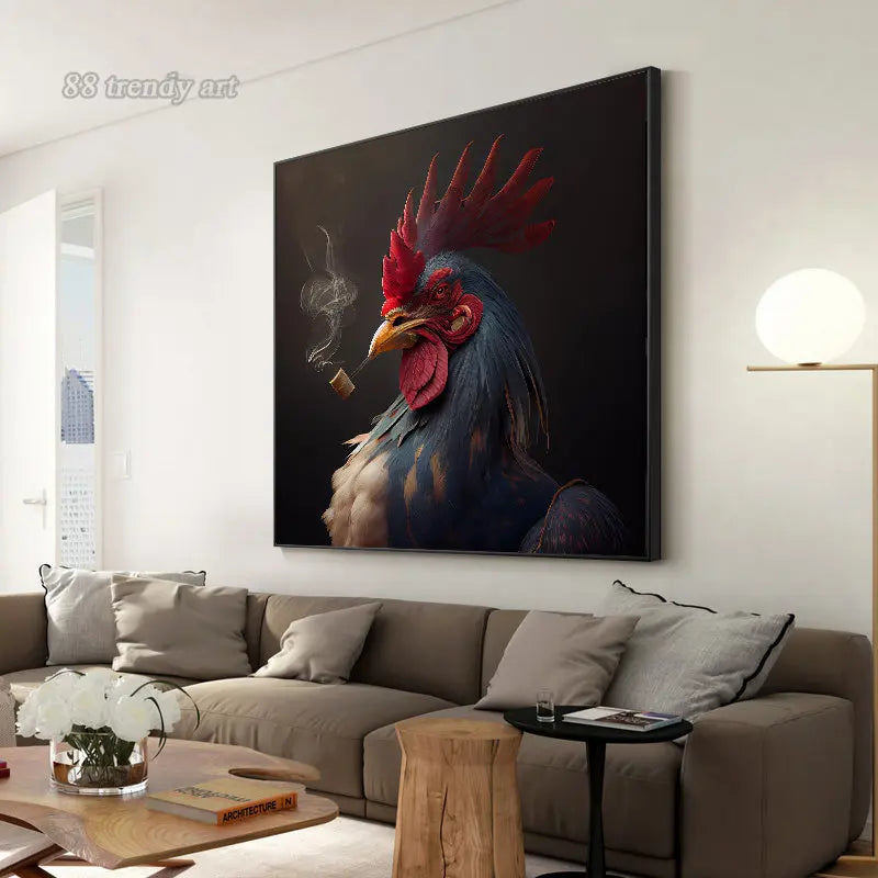 Mr. Rooster Smoking Canvas Painting