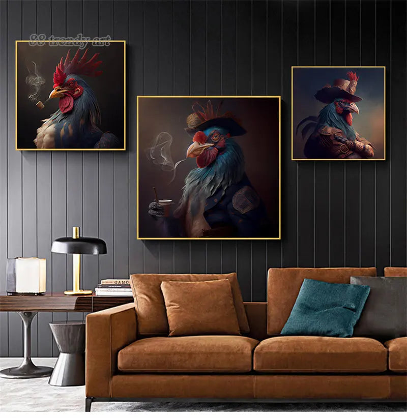 Mr. Rooster Smoking Canvas Painting