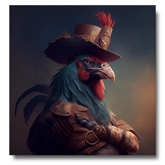 Mr. Rooster Smoking Canvas Painting