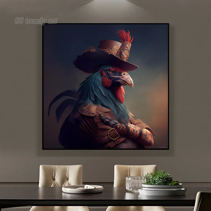 Mr. Rooster Smoking Canvas Painting