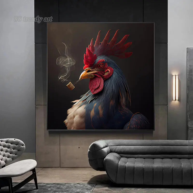 Mr. Rooster Smoking Canvas Painting