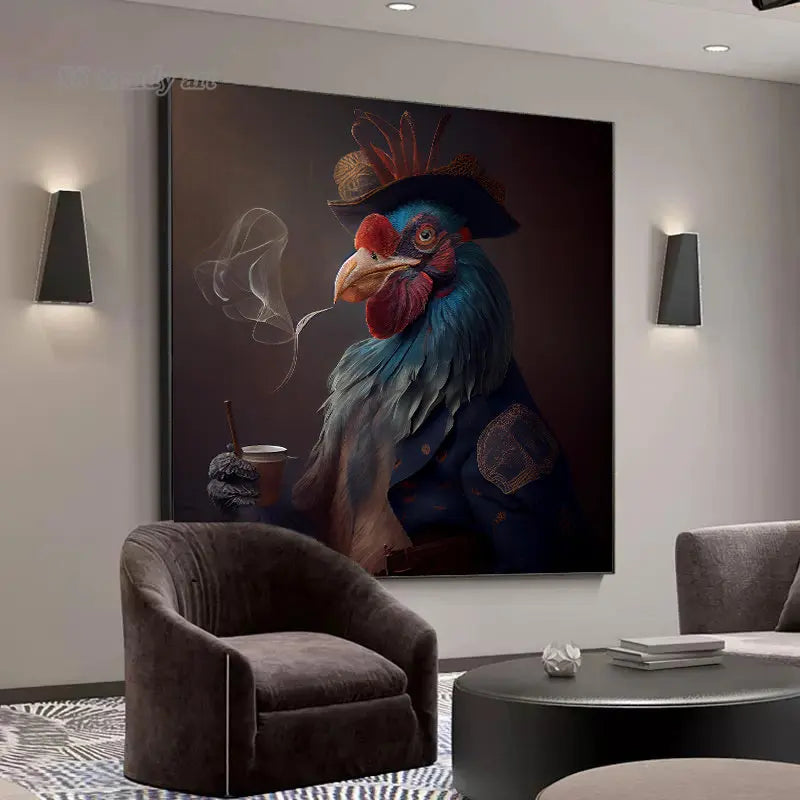 Mr. Rooster Smoking Canvas Painting