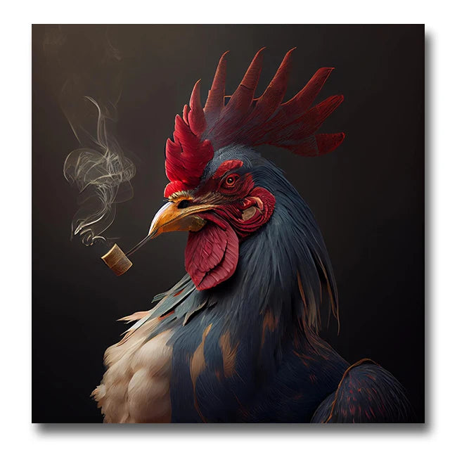 Mr. Rooster Smoking Canvas Painting