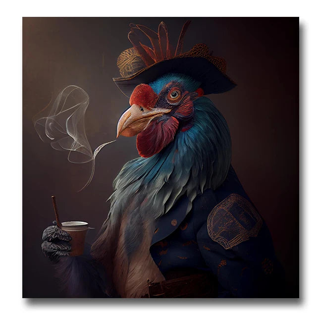 Mr. Rooster Smoking Canvas Painting